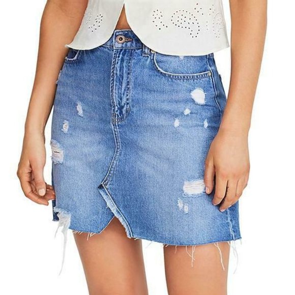 Free People Hallie Destroyed Denim Skirt Sz 28 - Picture 1 of 7